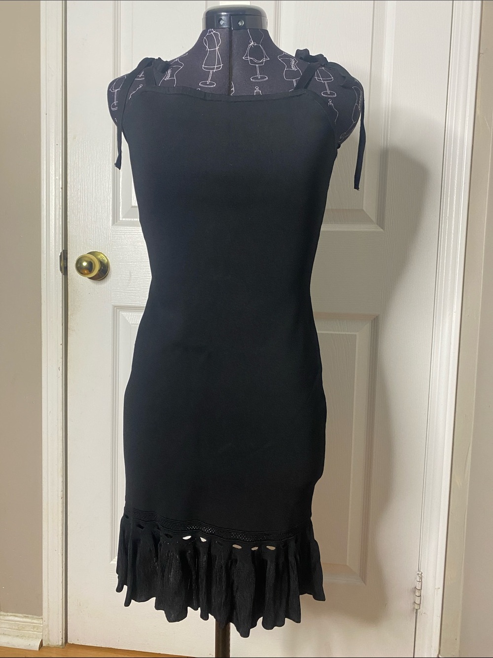 Sandro Black Tie-Shoulder Ruffled-Hem Mini Dress #14